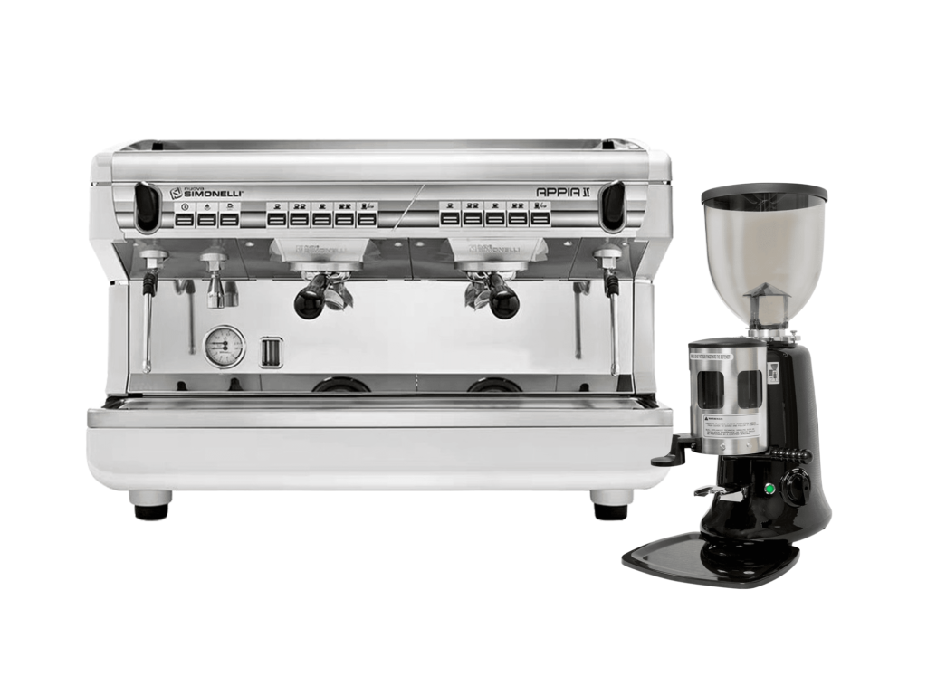 Combo May Pha Ca Phe Nuova Simonelli Appia II 2 Group Va May Xay Ca Phe Gemilai HC 600 CU 99